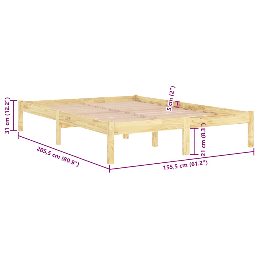 Bed Frame | Natural pine | Solid pinewood | King Size | Durable
