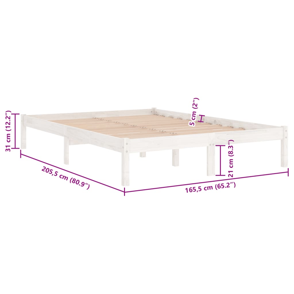 Bed Frame | White | Solid Pine Wood | 160x200 cm | Durable | Bed Frame