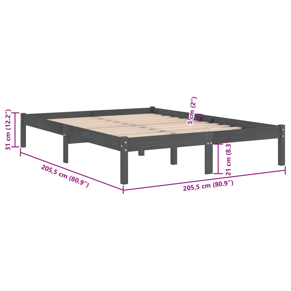 Bed Frame | Grey | Solid pinewood | 200 x 200 cm | Durable | Bed Frame