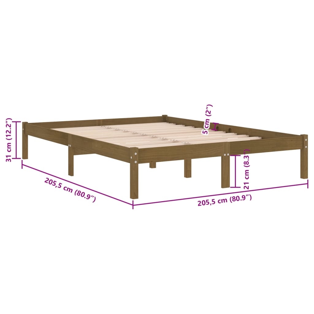 Bed Frame | Honey brown | Solid pine wood | 200x200 cm | Durable