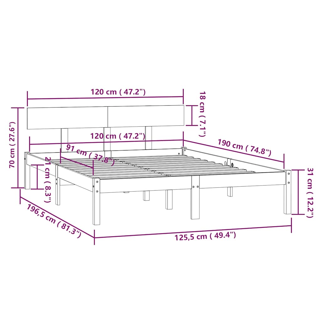 Bed Frame without Mattress White Solid Wood Small Double