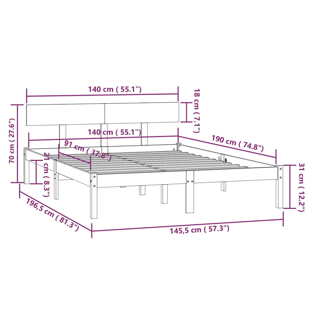 Bed Frame without Mattress Solid Wood 140x190 cm
