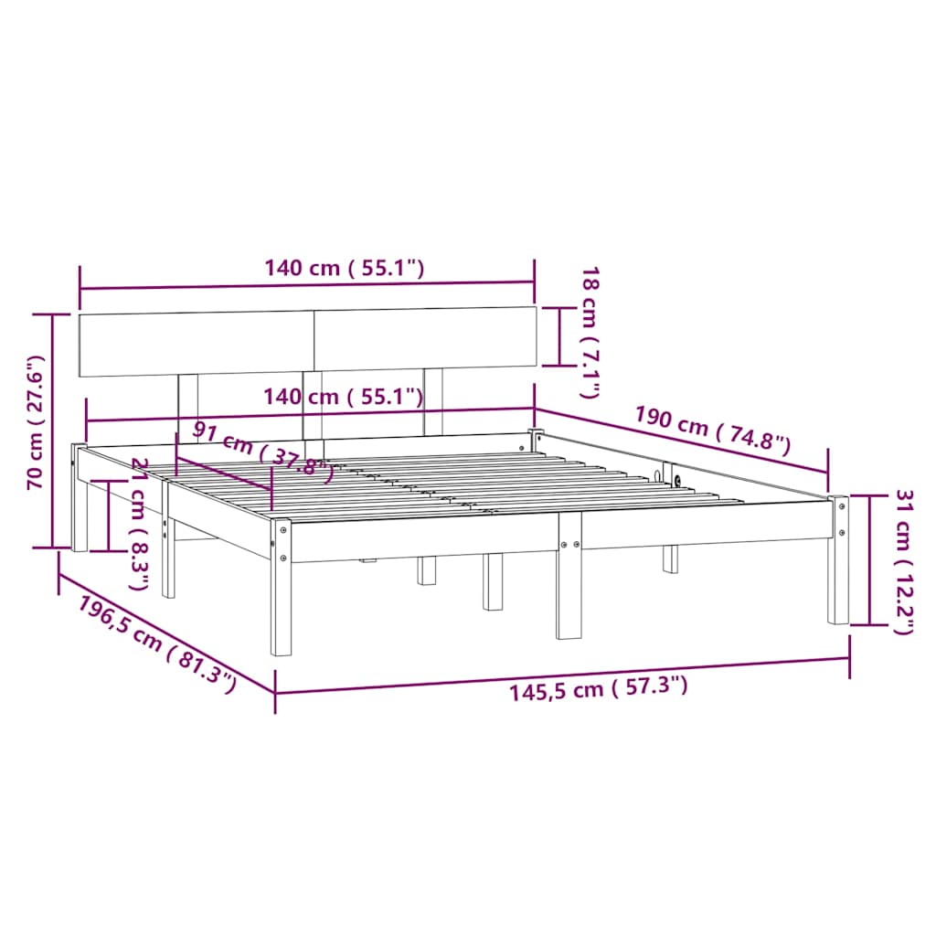 Bed Frame without Mattress White Solid Wood 140x190 cm