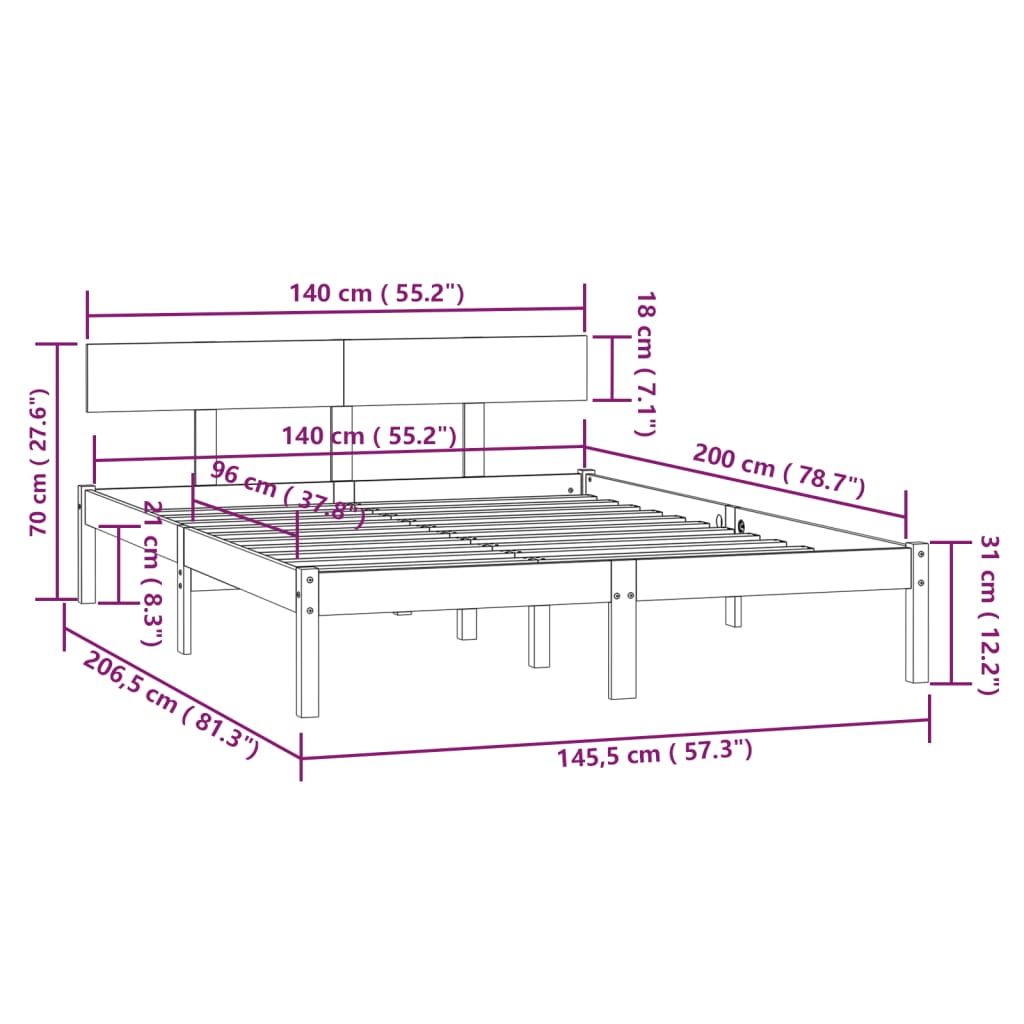 Bed Frame | Black | Solid pinewood | Double Bed | Durable | Bed Frame