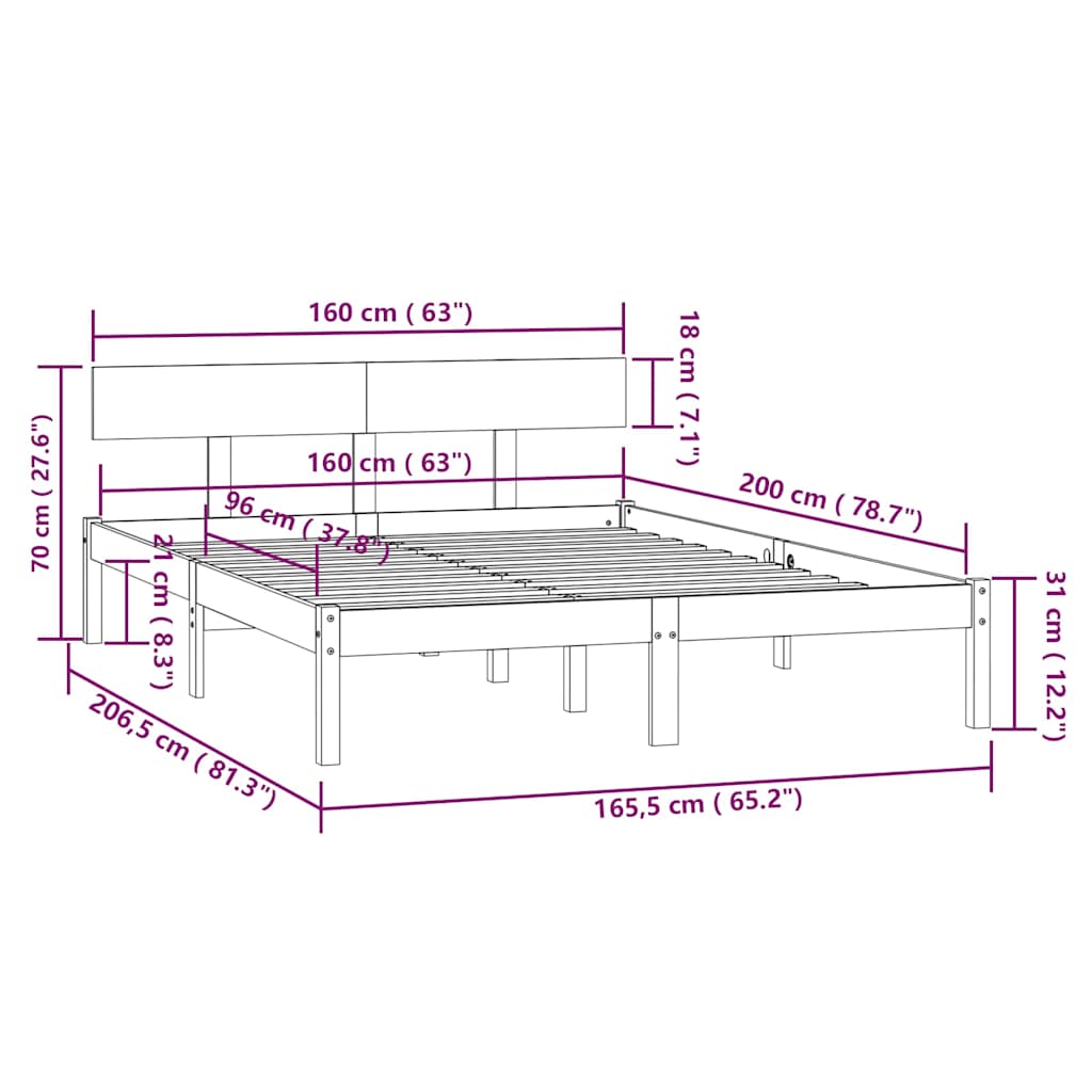 Bed Frame without Mattress White Solid Wood 160x200 cm