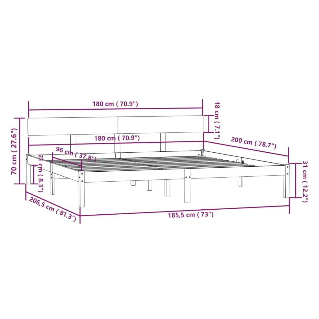 Bed Frame | Pine | Solid pinewood | Super King | Durable | Bed Frame