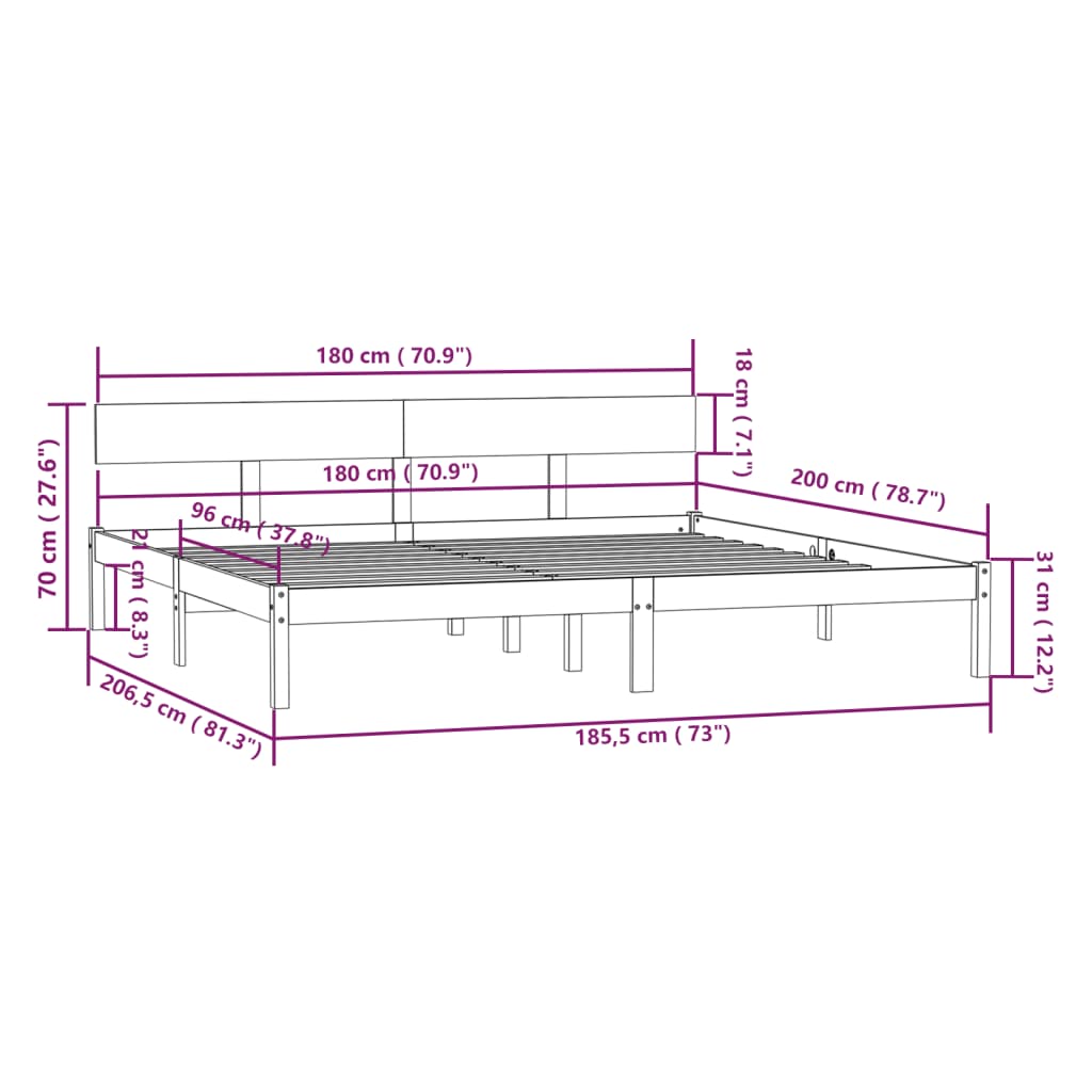 Bed Frame | Black | Solid pinewood | Super King | Sturdy | Bed Frame