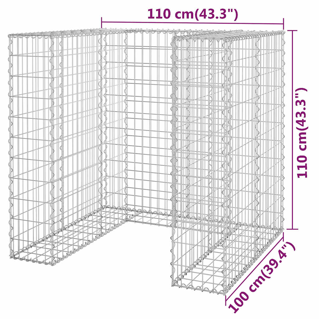 Gabion Wall for Garbage Bin Galvanized Steel 43.3"x39.4"x43.3