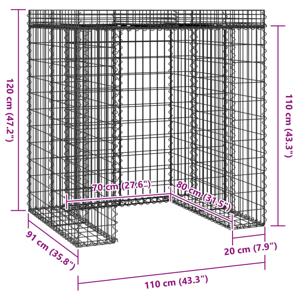 Gabion Wall for Garbage Bin 110x91x120 cm Galvanised Iron