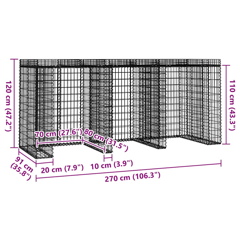 Gabion Wall for Garbage Bin 270x91x120 cm Galvanised Iron