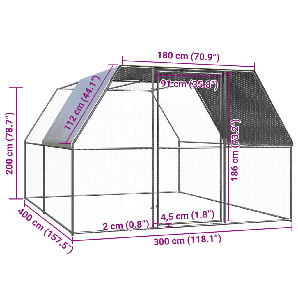 Chicken Cage Silver and silver gray Galvanized steel, Polyethylene