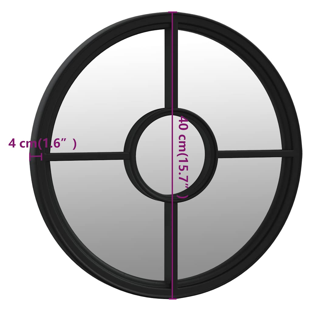 Round Garden Mirror | Black | Iron | Medium | Decorative Inlays | Mirror