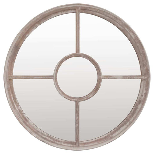 Round Garden Mirror | Sand | Iron | Large | Decorative Inlays