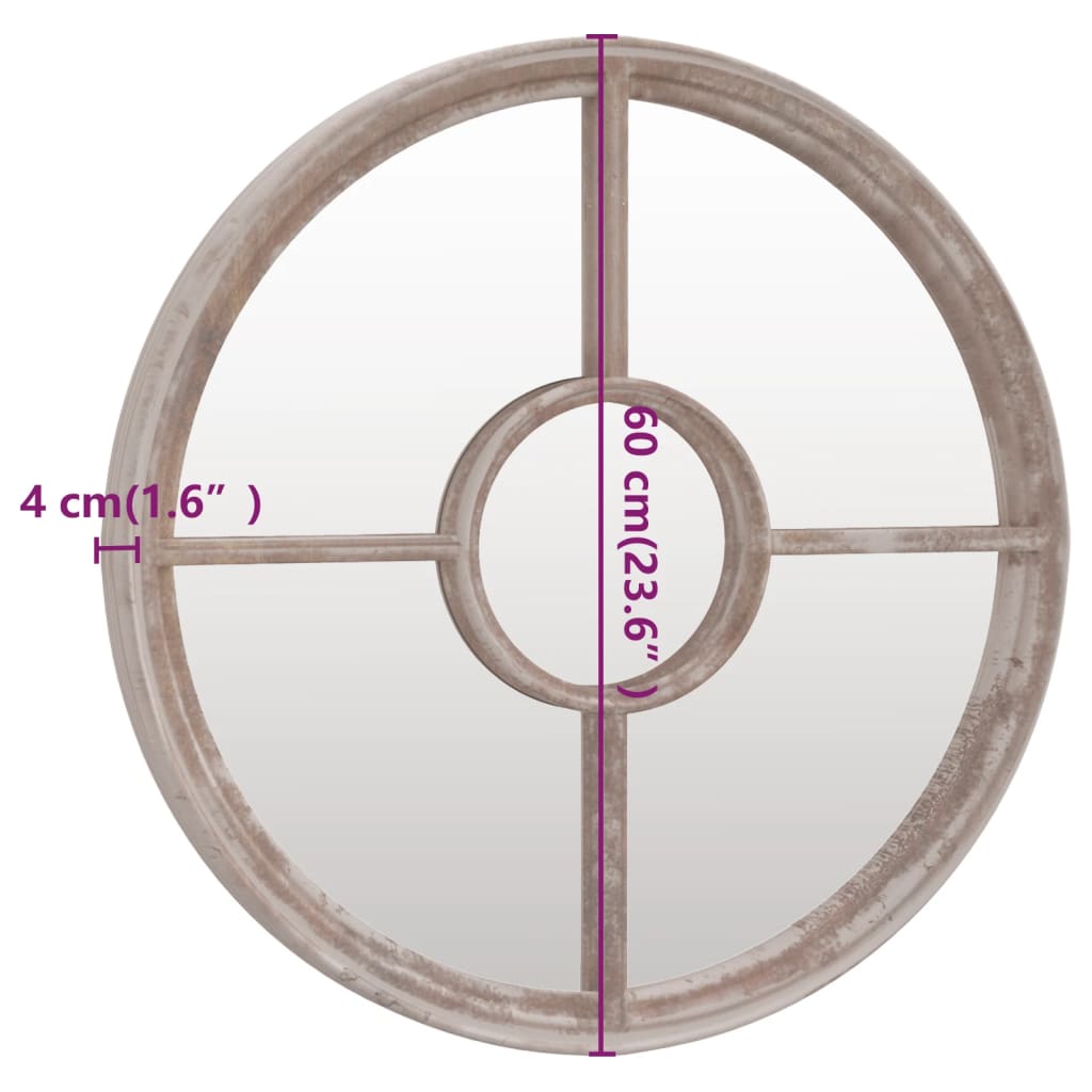 Round Garden Mirror | Sand | Iron | Large | Decorative Inlays