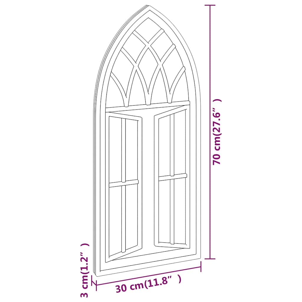 Garden Mirror | Black | Iron, Glass | 70x30 cm | Decorative Inlays