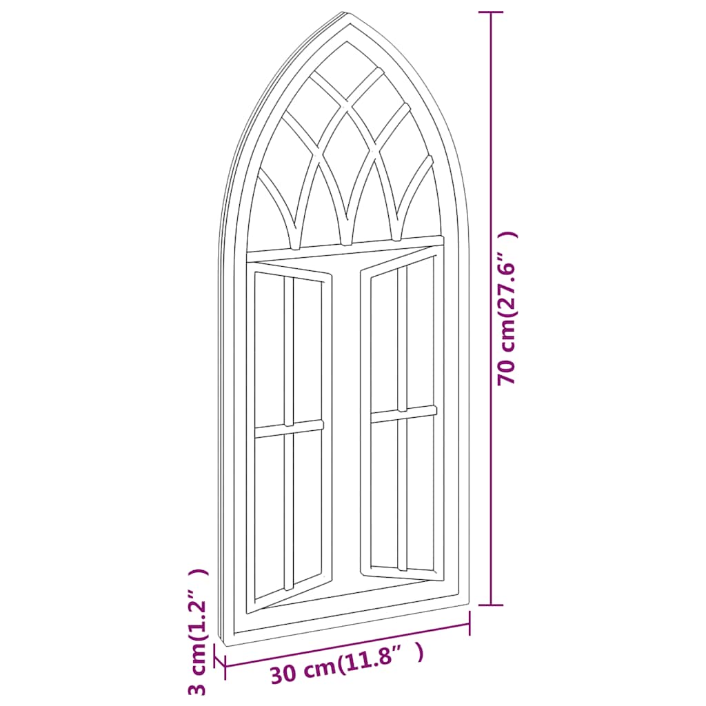 Garden Mirror | Black | Iron, Glass | 70x30 cm | Decorative Inlays