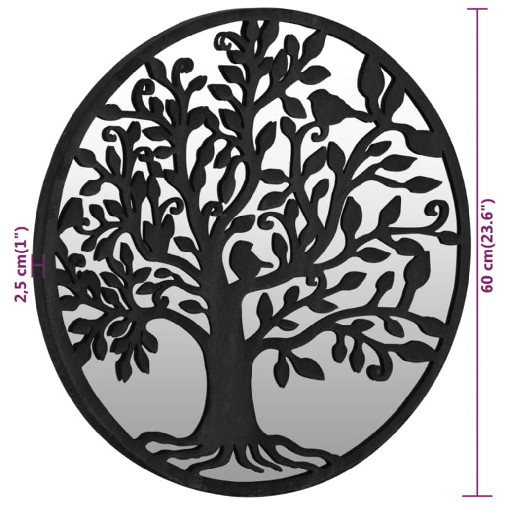 Round Garden Mirror | Black | Iron, Glass | 60 cm Diameter