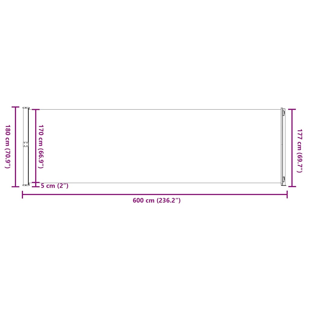 Side Awning | Red | Fabric (100% polyester) with PU coating | 180x600 cm