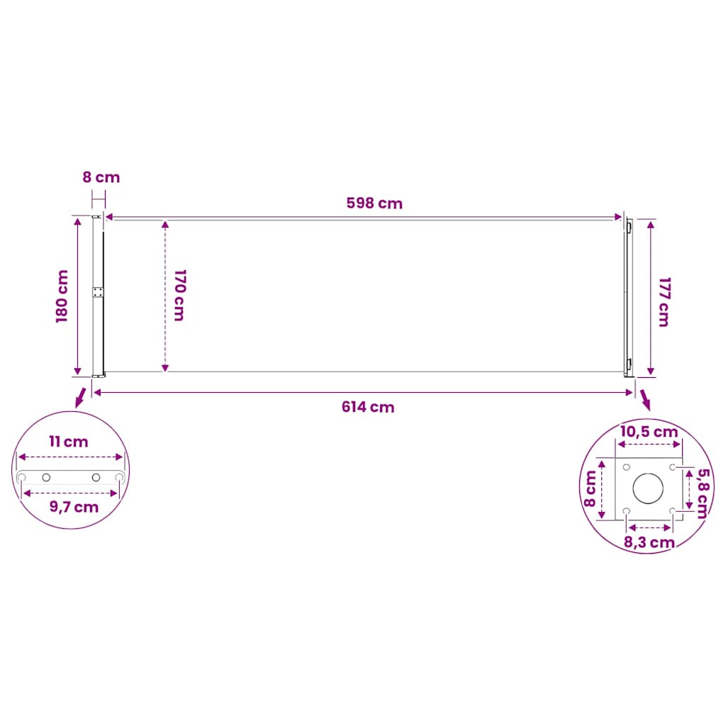 Patio Retractable Side Awning 180x614 cm Grey