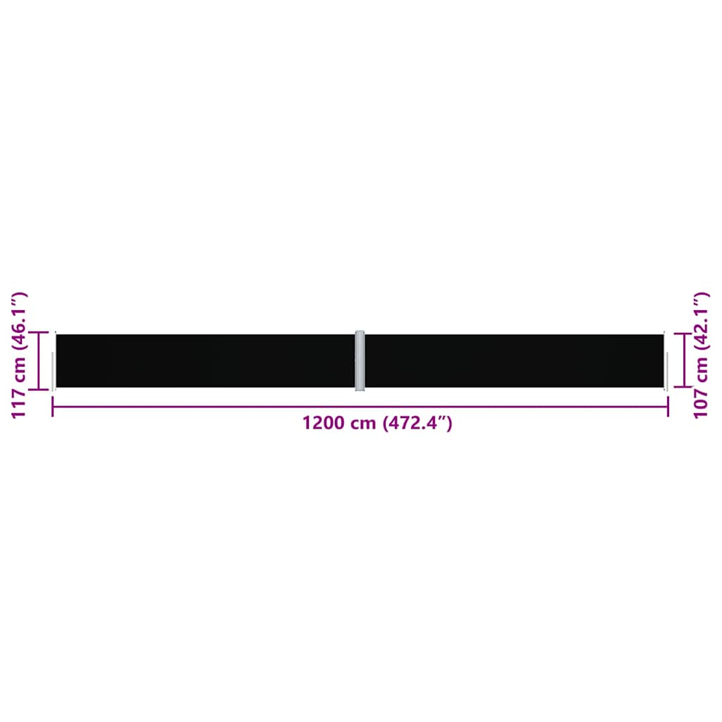 Retractable Side Awning Black 117x1200 cm