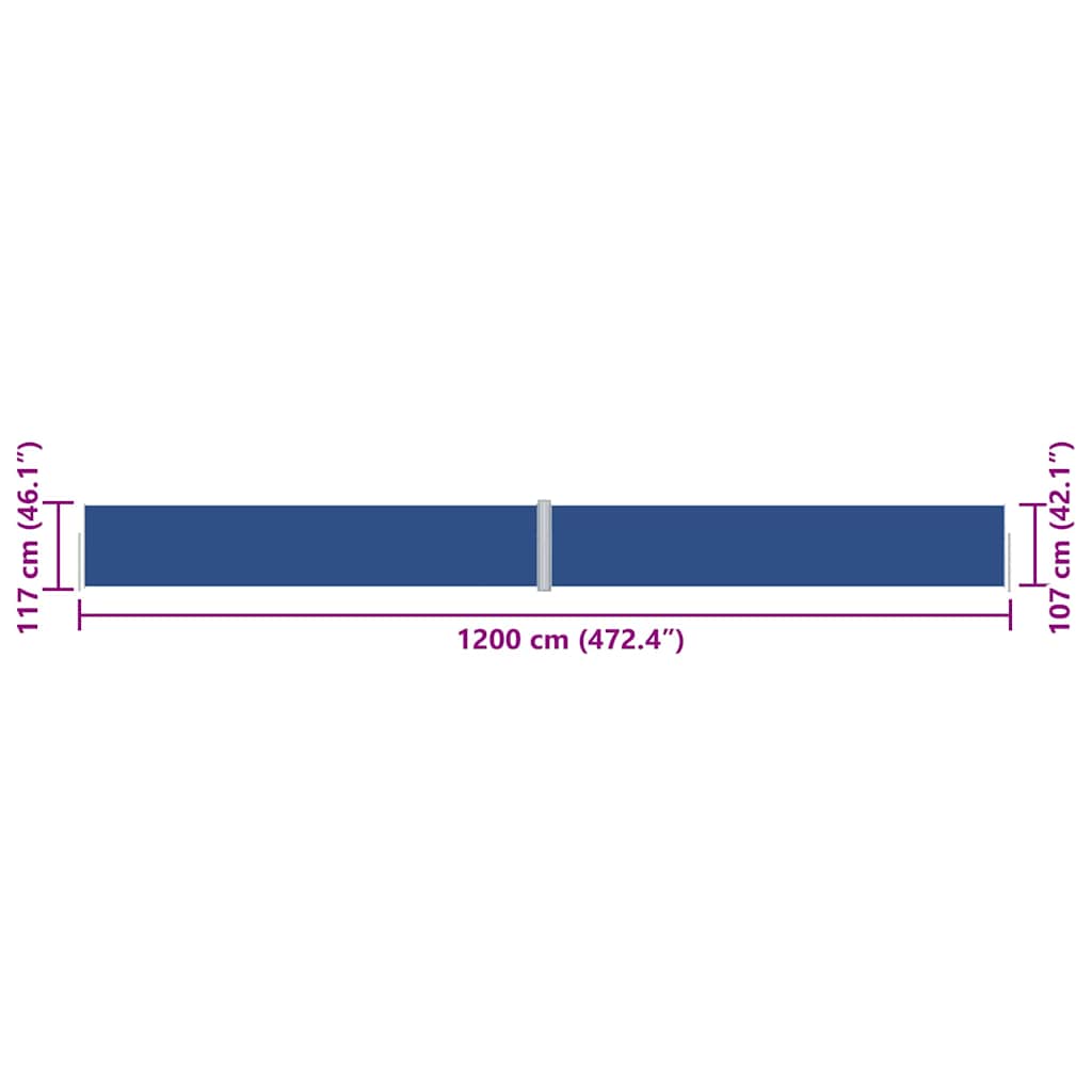 Side Awning | Blue | Steel | 117 x 1200 cm | Retractable | Awnings
