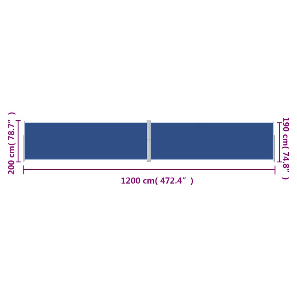 Retractable Side Awning Blue 200x1200 cm