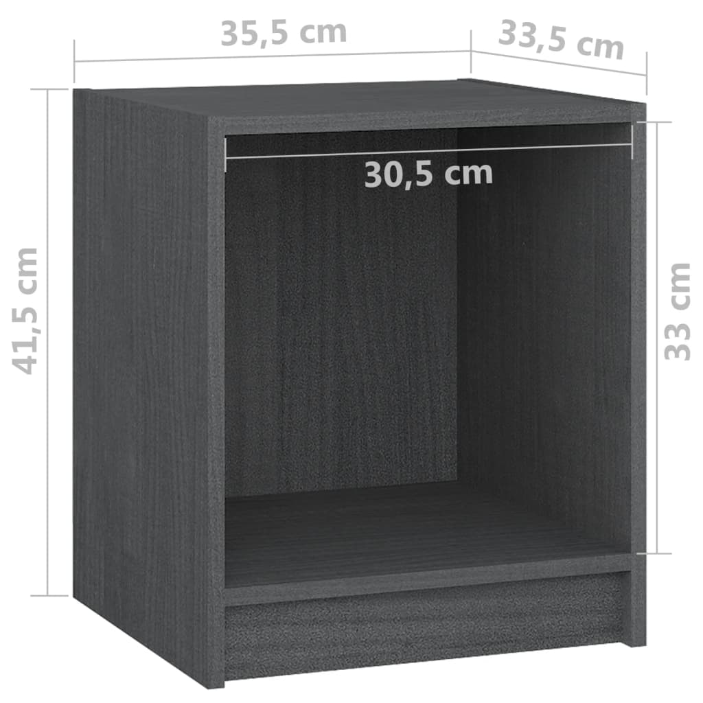 Bedside Cabinet | Set of 2 | Grey | Solid pinewood | Compact