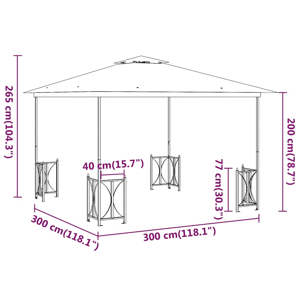 Gazebo with Sidewalls&Double Roofs 3x3 m Anthracite