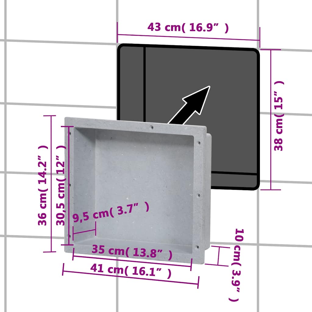 Shower Niche Matt Grey 41x36x10 cm