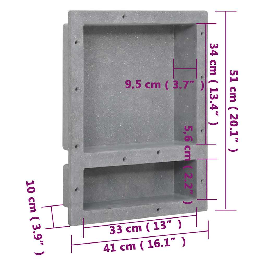 Shower Niche with 2 Compartments Matt Grey 41x51x10 cm