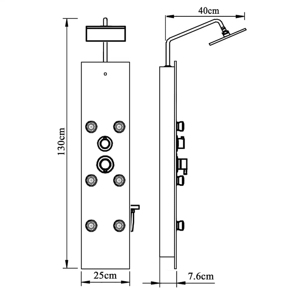 Shower Panel Unit Glass 25x47.5x130 cm Black