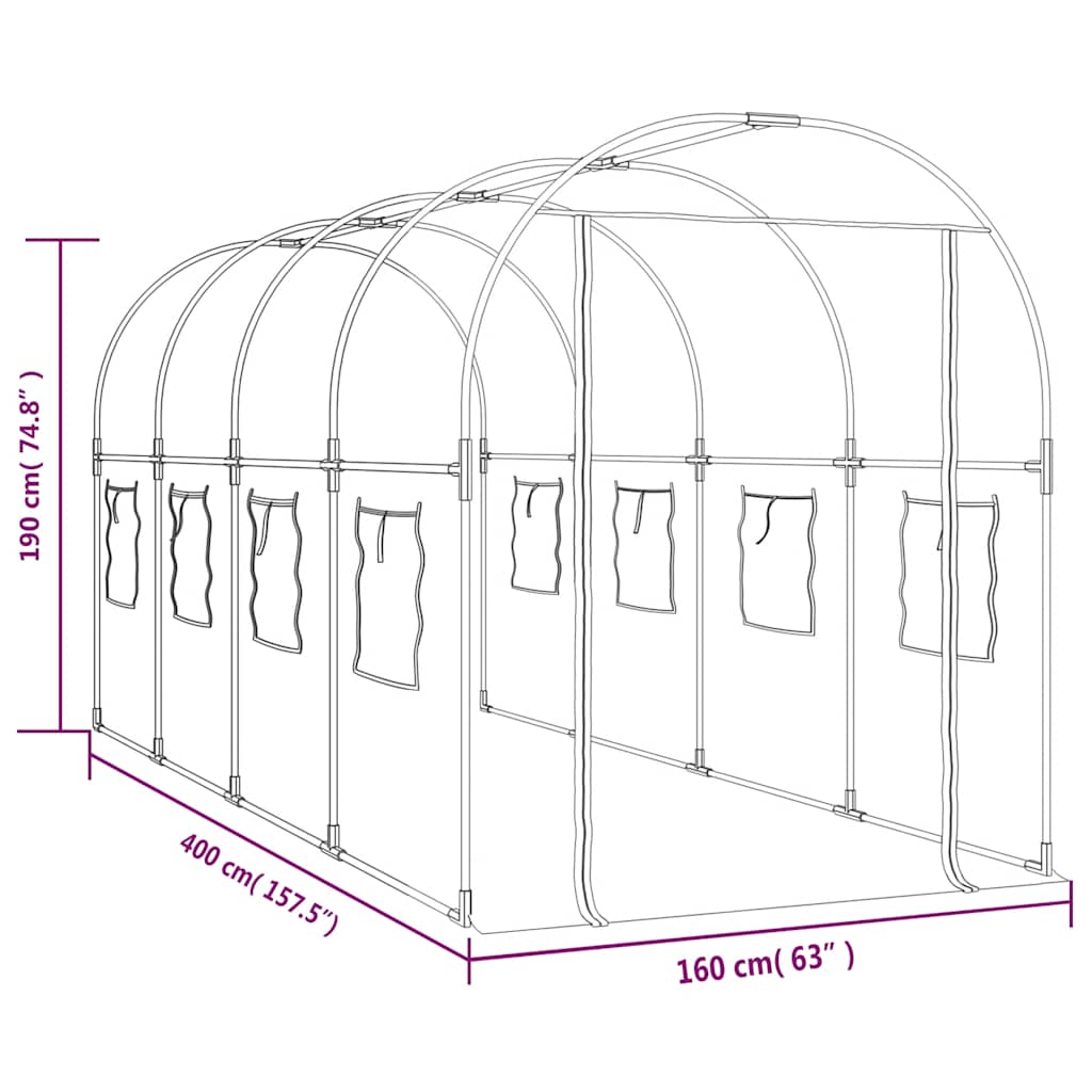 Greenhouse Transparent 160x400x190 cm PVC&Powder-coated Steel