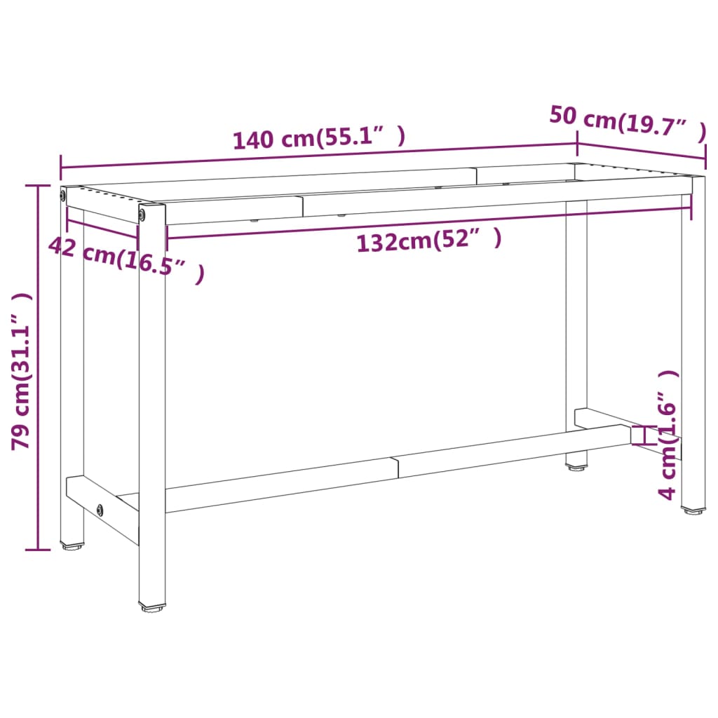 Work Bench Frame | Matte black | Powder-coated metal | 140x50x79 cm