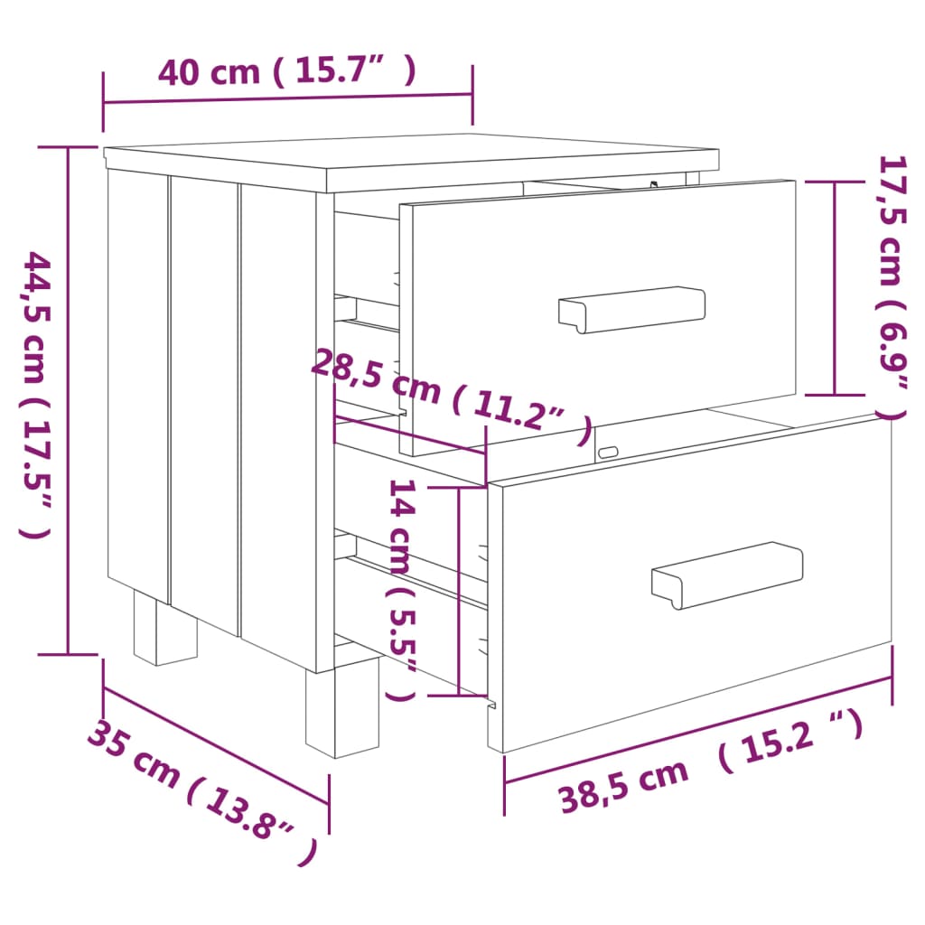 Bedside Cabinet | Light Grey | Solid Pine wood, MDF | Standard