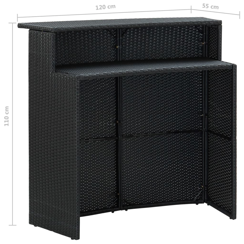 5 Piece Garden Bar Set with Cushions Poly Rattan Black