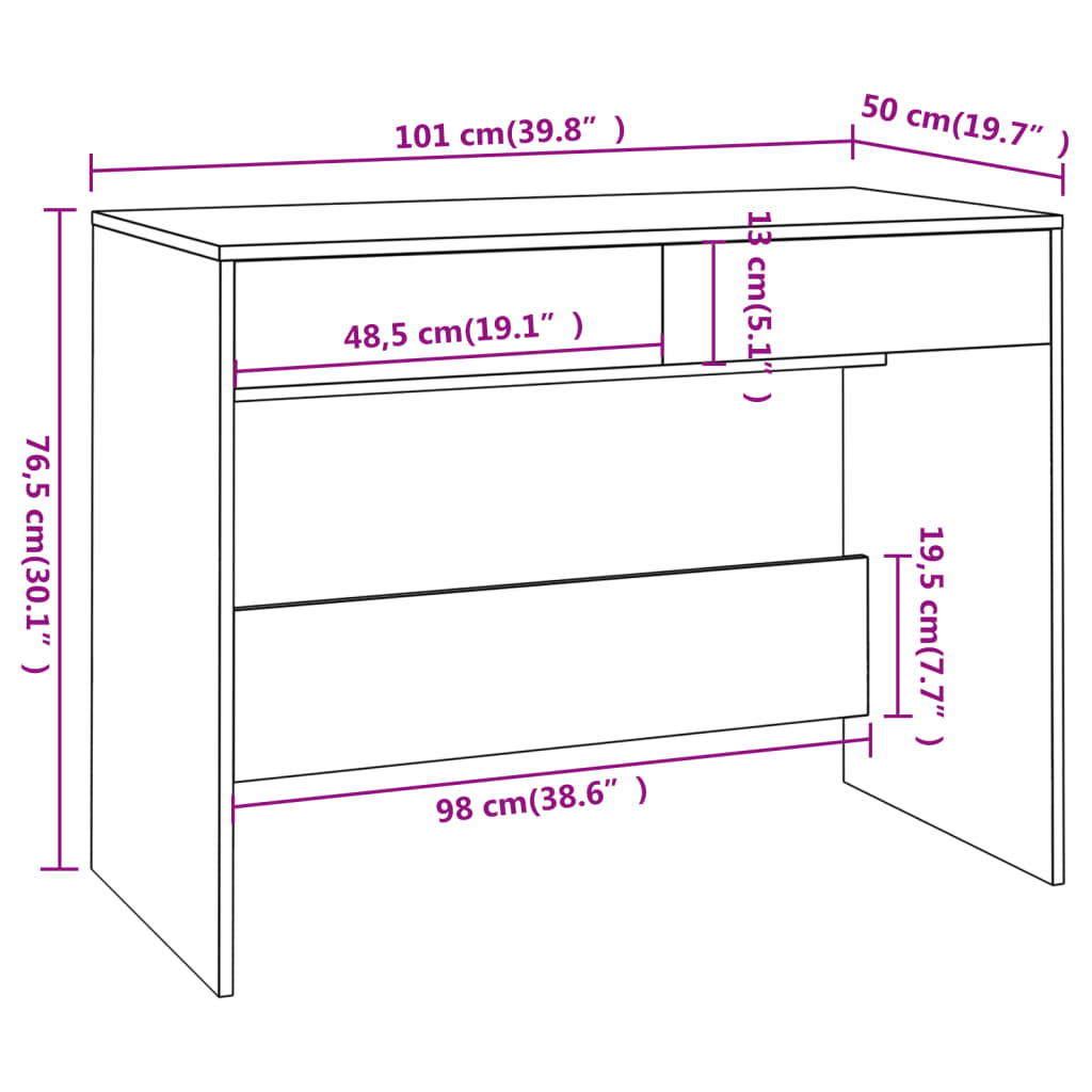 Desk | Black | Engineered wood | 101x50x76.5 cm | Desk | Rectangular