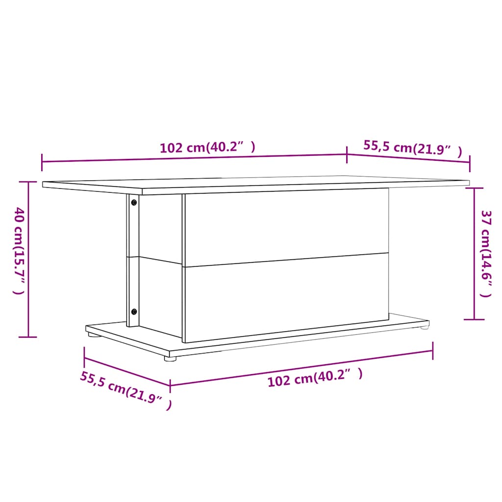 Coffee Table Black 40.2"x21.9"x15.7" Engineered Wood