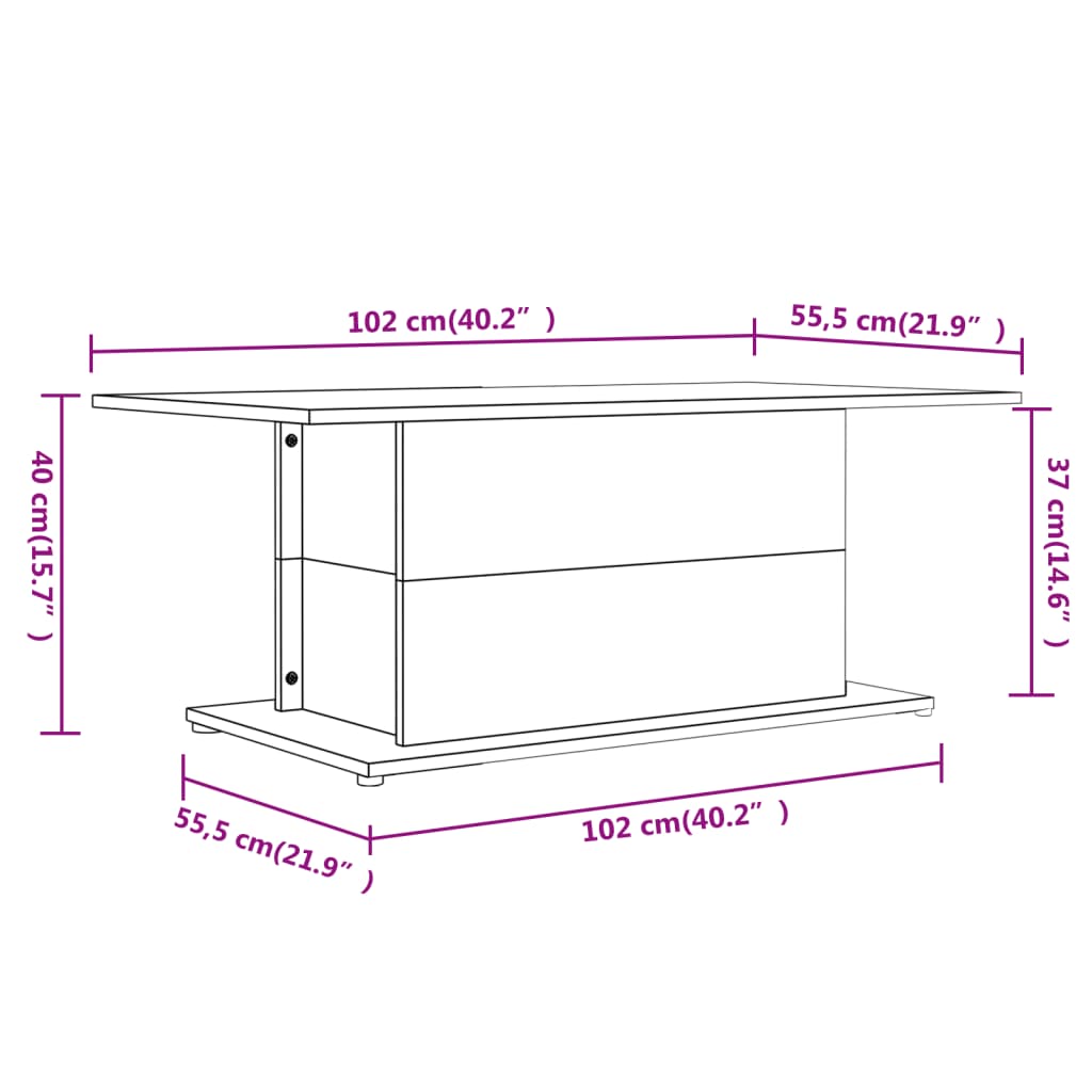 813093 vidaXL Coffee Table Grey Sonoma 102x55,5x40 cm Engineered Wood
