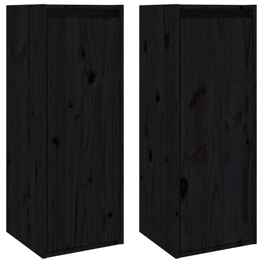 Wall Cabinet | Set of 2 | Black | Solid pinewood | Medium | Wall Cabinet