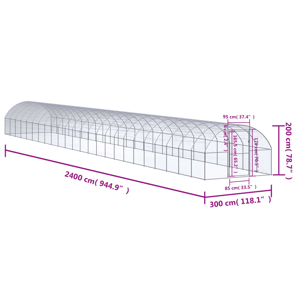 Chicken Coop Silver Galvanized Steel 9.8 x 78.7 x 6.6 ft Durable