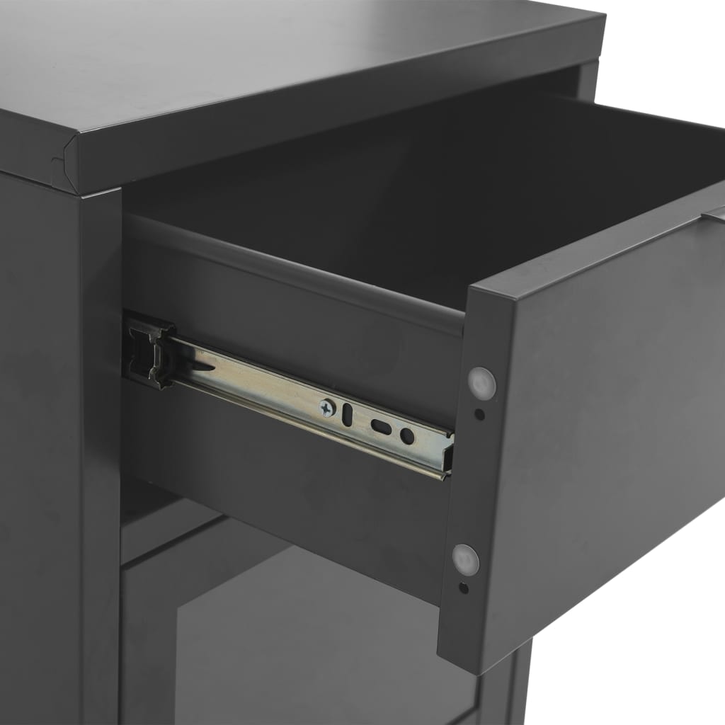 Nightstand | Set of 2 | Anthracite | Steel, tempered glass | Nightstand