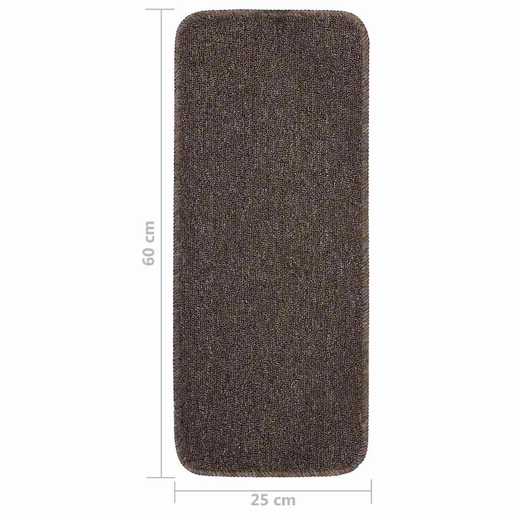 Stair Mat | Set of 15 | Brown | 100% PP | 25 x 60 cm | Non-slip
