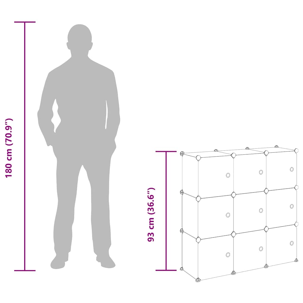 Storage Cube Organiser | Black | PP Plastic, Steel | Medium | Stackable