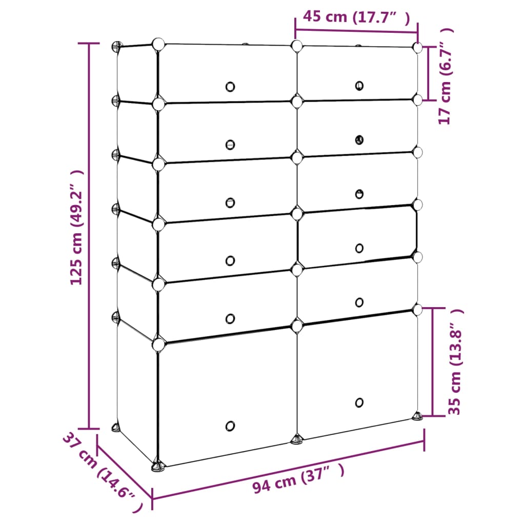 Shoe Rack | Black | PP (Polypropylene), Steel | 94 x 37 x 125 cm