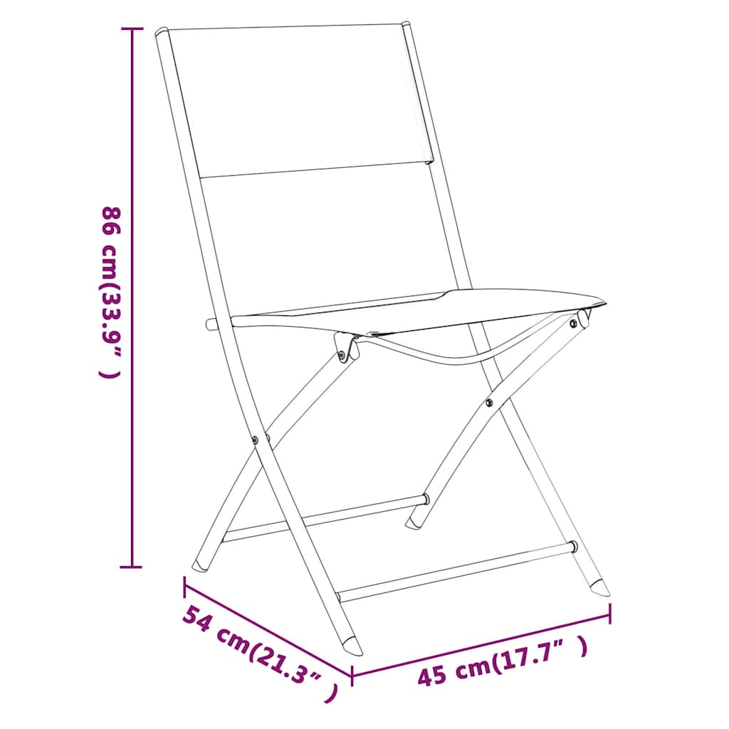Folding Chairs 2 pcs Black Steel and Textilene