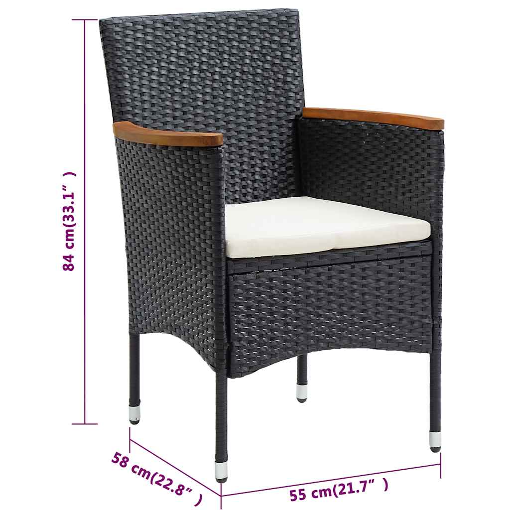 9 Piece Garden Dining Set with Cushions Black