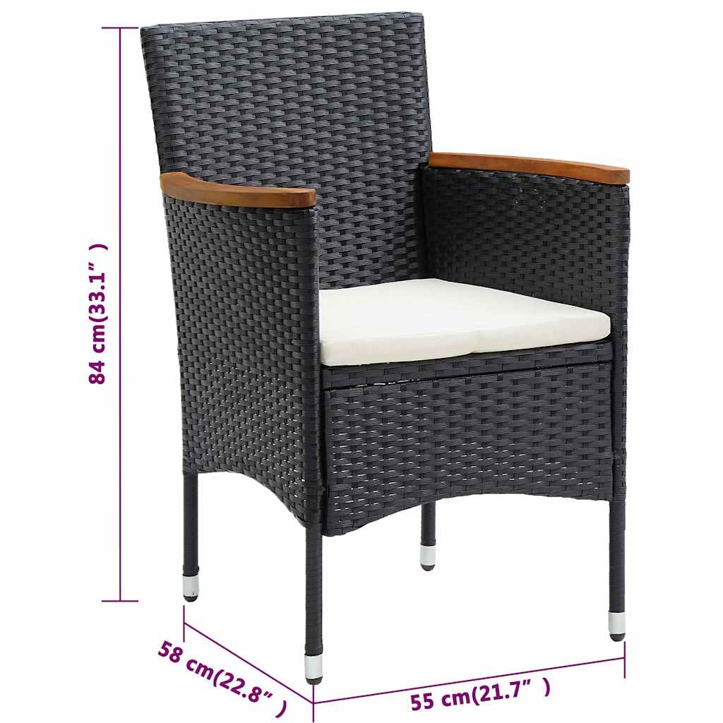 5 Piece Garden Dining Set with Cushions Black