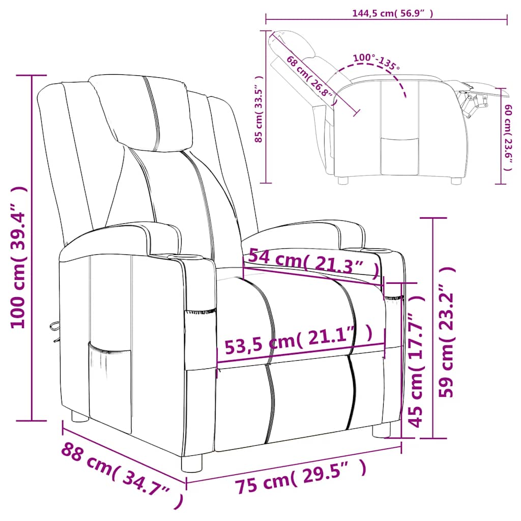 Recliner Chair Brown Faux Leather