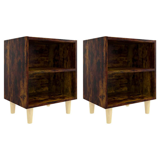 813099 vidaXL Bed Cabinets with Solid Wood Legs 2 pcs Smoked Oak 40x30x50 cm