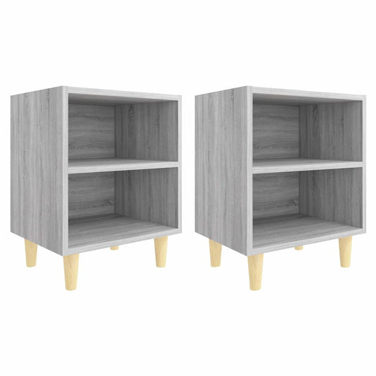 Bed Cabinets with Solid Wood Legs 2 pcs Grey Sonoma 40x30x50 cm
